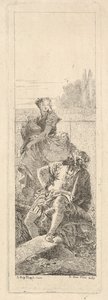 A bearded, seated man looks over his right shoulder toward a child and woman bearin ..., ca. 1750-55. dani af Giovanni Battista Tiepolo