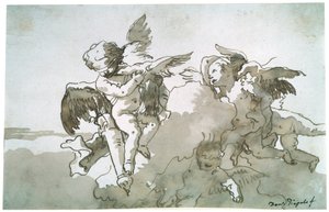 Amorer med duer og en fakkel, 1600-tallet af Giovanni Battista Tiepolo