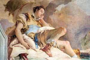 Detalje af Rinaldo, fra Armida, der bortfører den sovende Rinaldo, fra Jerusalems værelse leveret i Palazzina, 1757 af Giovanni Battista Tiepolo