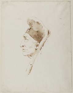 En gammel mands hoved set i profil iført en eksotisk hovedbeklædning af Giovanni Battista Tiepolo