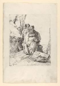 Tryllekunstner med fire figurer nær et rygende alter, fra Scherzi, ca. 1743-52. af Giovanni Battista Tiepolo