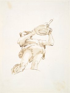 Mandsfigur med en bakke med høns, set nedefra af Giovanni-Battista Tiepolo