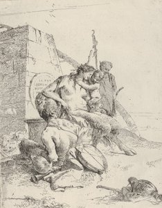Satyrfamilie med Obelisken, fra Scherzi, ca. 1743-50. af Giovanni Battista Tiepolo