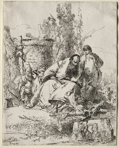 Scherzi: siddende tryllekunstner, dreng og fire figurer, 1735-40.