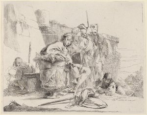 Siddende ungdom læner sig op ad en urne af Giovanni Battista Tiepolo