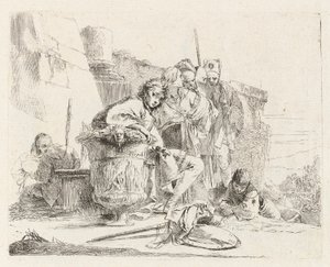 Siddende ungdom læner sig op ad en urne, fra Vari capricci (Various Capriccios) af Giovanni-Battista Tiepolo