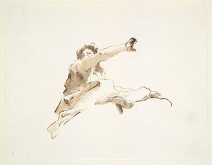 Siddende figur med hovedet vendt til venstre og højre arm løftet, set nedefra af Giovanni Battista Tiepolo