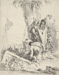 Hyrde med to tryllekunstnere, fra Scherzi, ca. 1743-57. af Giovanni Battista Tiepolo