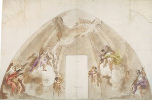 Syngende og musicerende engle: Forberedende tegning til loftet i Udines katedral af Giovanni Battista Tiepolo