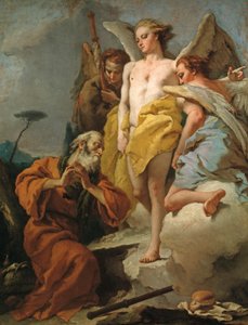På spansk:  Abraham y los tres ángeles Abraham og de tre engle af Giovanni-Battista Tiepolo