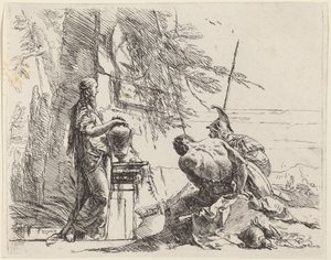 Stående Kvinde og siddende Mænd foran en Obelisk af Giovanni Battista Tiepolo
