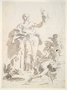 Undersøgelse for freskoindustrien, der triumferer over lediggang, på Villa Lochi al Biron af Giovanni Battista Tiepolo