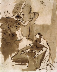 Bebudelsen (pen & brunt blæk og brun vask på papir) af Giovanni Battista Tiepolo