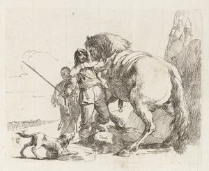Rytteren står ved sin hest, fra Vari capricci (Various Capriccios) af Giovanni-Battista Tiepolo