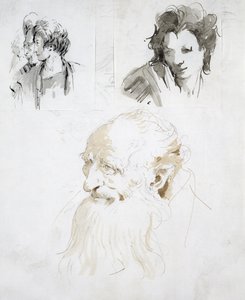Tre undersøgelser af hoveder (pen, blæk og vask på papir) af Giovanni Battista Tiepolo