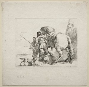 Forskellige luner: Kavaleren, der sætter op på sin hest af Giovanni Battista Tiepolo
