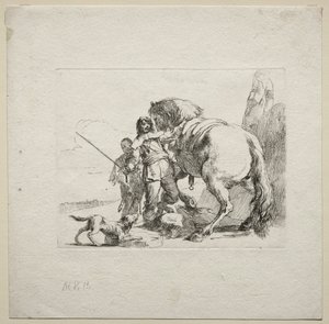 Forskellige luner: Kavaleren sætter op på sin hest, 1785. af Giovanni Battista Tiepolo