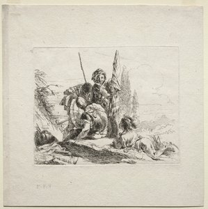 Forskellige Caprices: De tre soldater og drengen af Giovanni-Battista Tiepolo