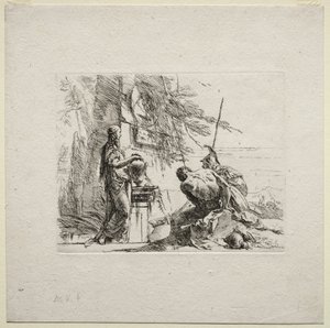Forskellige Caprics: Kvinden, der står med hænderne på en vase af Giovanni Battista Tiepolo