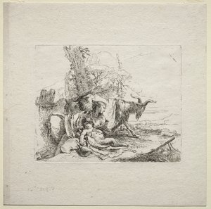 Forskellige Caprices: Kvinden med tamburin af Giovanni Battista Tiepolo