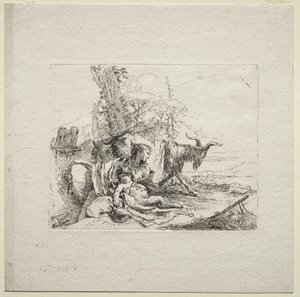 Forskellige luner: Kvinden med tamburin, 1785. af Giovanni Battista Tiepolo