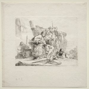 Forskellige luner: Den unge mand siddende, lænet op ad en urne af Giovanni Battista Tiepolo