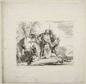 Forskellige Caprices: Den unge soldat og astrologen, 1785. af Giovanni Battista Tiepolo