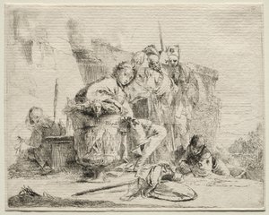 Forskellige luner: Ung mand siddende, lænet op ad en urne af Giovanni Battista Tiepolo