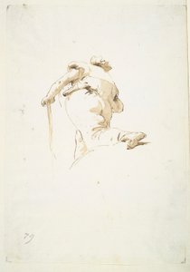 Vandrende mandsfigur set skråt nedefra af Giovanni-Battista Tiepolo