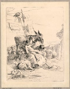 Kvinde med to børn og et æsel, tallerken 21 fra Scherzi di Fantasia af Giovanni Battista Tiepolo