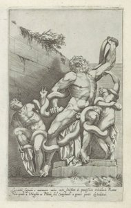 Laocoöngruppe Lacoons skilt lavet af marmor med vidunderlig kunst (...) (titel på objekt) Antikke skulpturer i Rom (serietitel) Ikoner af de gamle statuer af byen Rom, som ses på offentlige steder (serietitel) af Giovanni Battista de