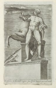 Sculptuur van een van de Dioscuren op het Quirinaal te Rom Bucephalus & Alexander store værk (...) (titel på objekt) Antikke skulpturer i Rom (serietitel) Ikoner af de gamle statuer af byen Rom, som ses på offentlige steder (serietitel) af Giovanni Battista de