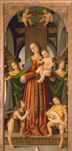 Madonna med barn, midterpanel af Madonna med barn Triptykon med hellige (maleri) af Giovanni Battista the Elder Bertucci