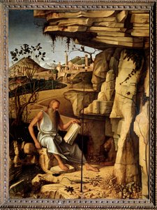 Sankt Hieronymus i ørkenen Maleri af Giovanni Bellini dit il Giambellino (ca. 1430-1516) 1479 Dim 145x114 cm Palazzo Pitti Florence af Giovanni Bellini