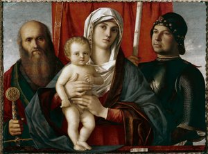Virgin with child between st Paul and st George Painting by Giovanni Bellini dit il Giambellinodani af Giovanni Bellini