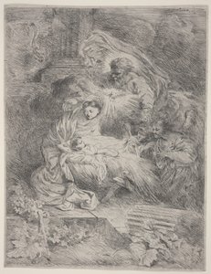Fødselen med Gud Faderen, Helligåndens Due og Engle, ca. 1645 (radering)