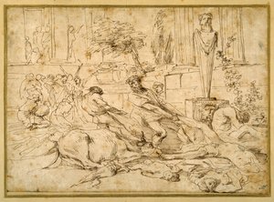 The Pest at Ashdod (pen og blæk på papir) af Giovanni Benedetto (1609 64) Castiglione