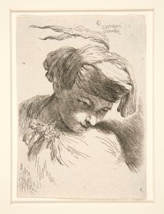 Figur med deres hoved lænet mod deres skulder, fra serien Small Studies of Heads af Giovanni Benedetto Castiglione