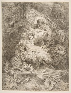 Gud Faderen observerer Jomfruen og Barnet, engle til højre, ca. 1645-47. af Giovanni Benedetto Castiglione