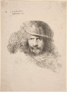 Hoved af en ung mand i en fjerhat (såkaldt selvportræt) af Giovanni Benedetto Castiglione