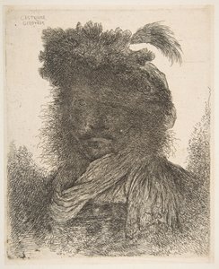 Hovedet på en mand i skygge drejet let til venstre, fra serien af Large Or..., ca. 1645-1650. af Giovanni Benedetto Castiglione