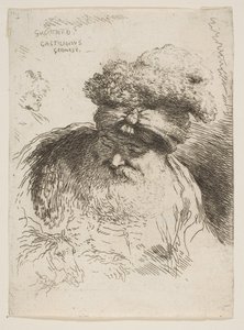 Hoved af en gammel skægget mand med turban, fra serien af Small Heads in Orie..., ca. 1645-1650. af Giovanni Benedetto Castiglione