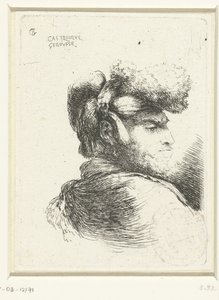 Hovedet af en mand med en hat trimmet med pels Lille undersøgelse af hoveder med orientalsk hovedbeklædning (serietitel) af Giovanni Benedetto Castiglione