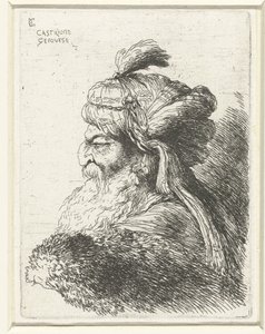 Hoved af en gammel mand med en turban Lille undersøgelse af hoveder med orientalsk hovedbeklædning (serietitel) af Giovanni Benedetto Castiglione