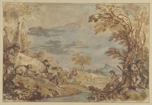 Landskab med vandrende flokke af Giovanni Benedetto Castiglione