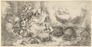 Fødsel med Gud Fader og engle, ca. 1647-50. af Giovanni Benedetto Castiglione