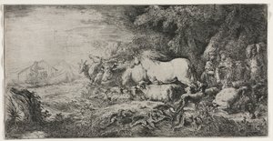 Noah og dyrene på vej ind i arken, 1650-1655. af Giovanni Benedetto Castiglione
