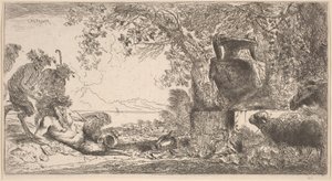 Pan tilbagelænet foran en stor vase af Giovanni Benedetto Castiglione
