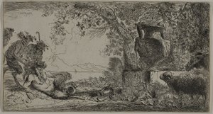 Pan tilbagelænet foran en stor vase af Giovanni Benedetto Castiglione