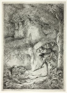 Ligene af de hellige Peter og Paul skjult i katakomberne af Giovanni Benedetto Castiglione